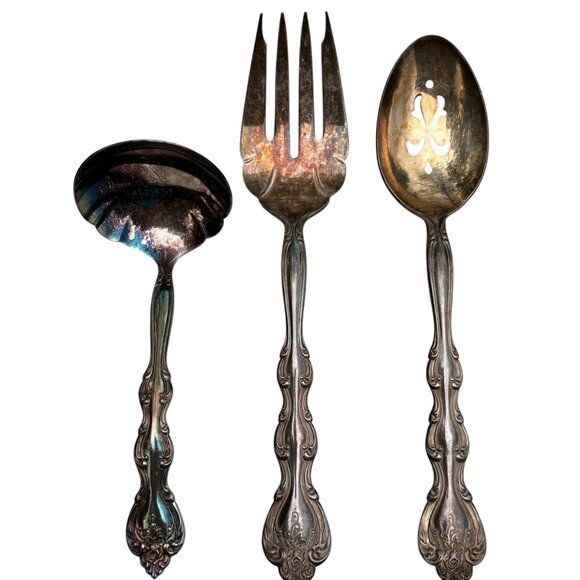 International Silverplate Serving Utensils Set Of 3 With Ornate Handles - Picture 3 of 7